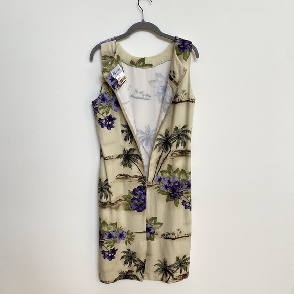 Vintage‎ K. Studio Palm Tree Beige Yellow Sleeveless Sheath Dres - Picture 6 of 7